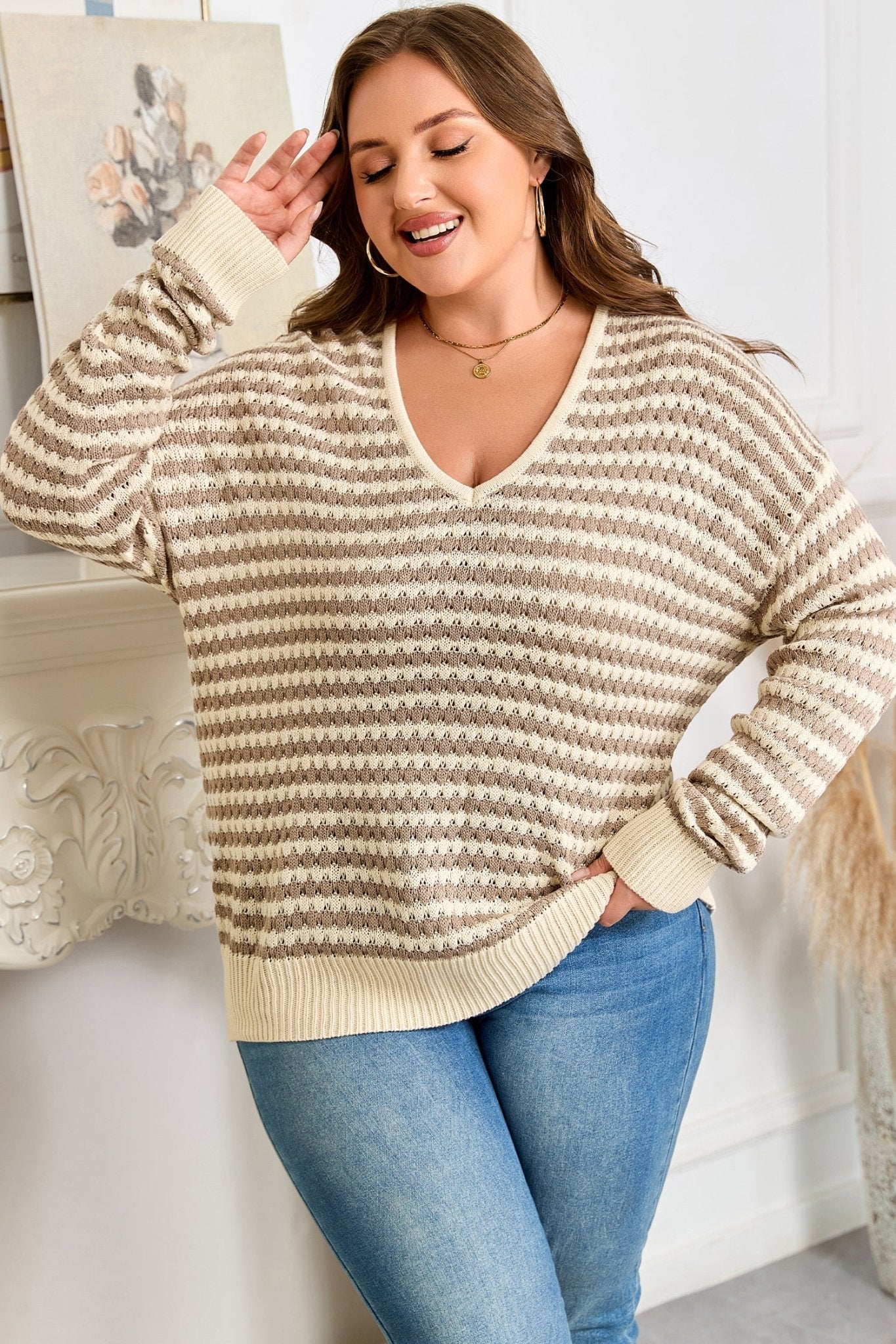 Emory Stripe Drop Shoulder PLUS Sweater - Hello Beautiful BoutiquePlus Size Sweaters & CardigansThreaded Pear