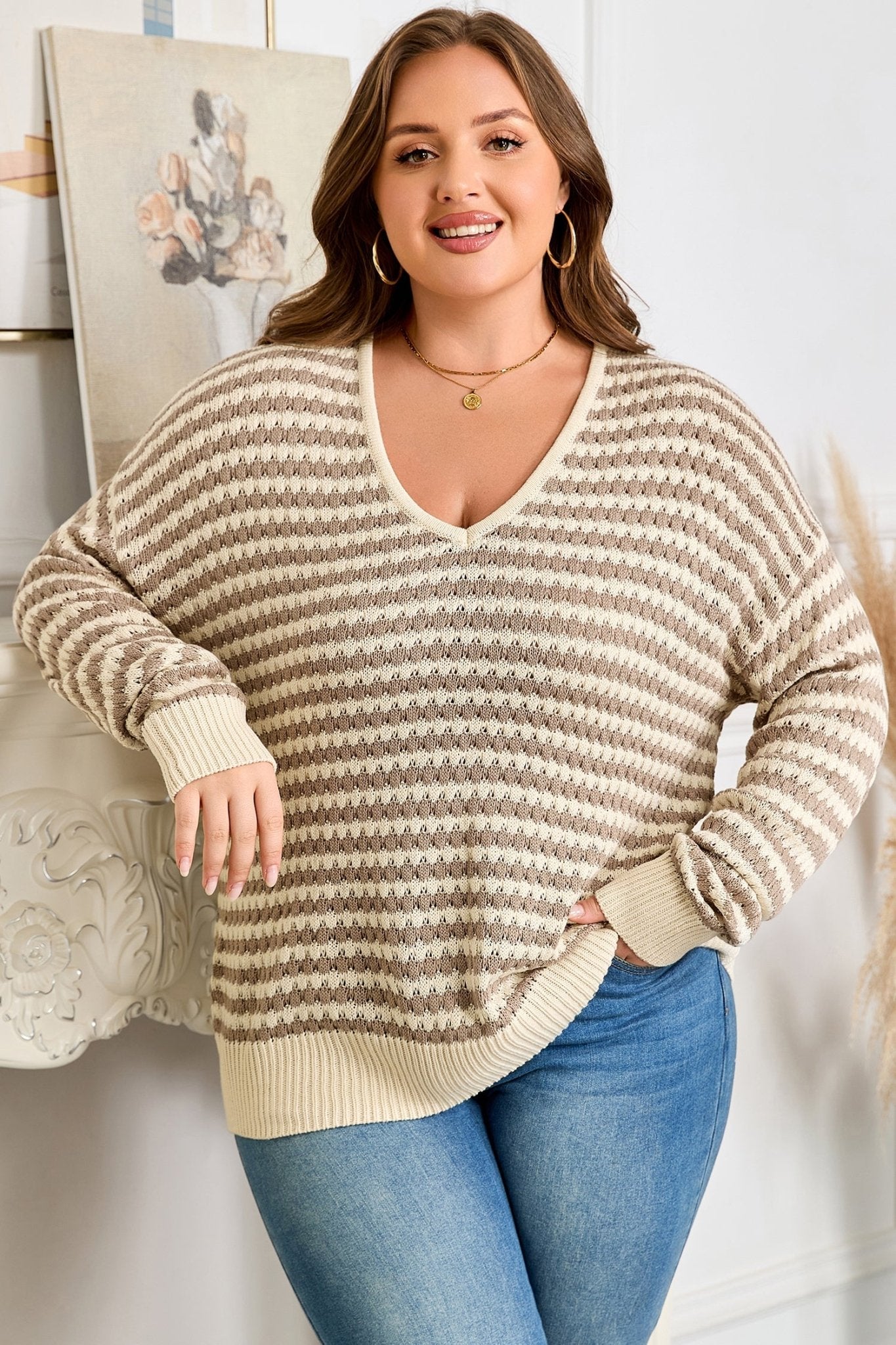 Emory Stripe Drop Shoulder PLUS Sweater - Hello Beautiful BoutiquePlus Size Sweaters & CardigansThreaded Pear