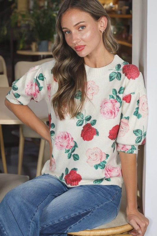 English Roses Crew Neck Sweater VT83037 - Hello Beautiful BoutiqueSweatshirtVine and Love