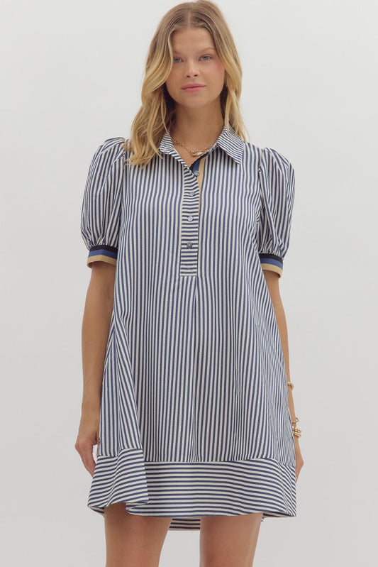 Striped Dress with Multi Ribbed Band 25817