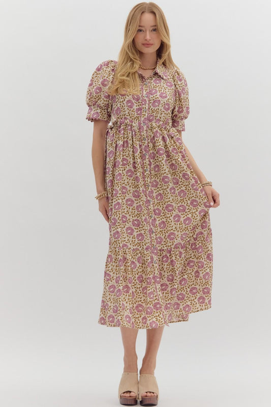 Floral Print Button Closure Midi 27735