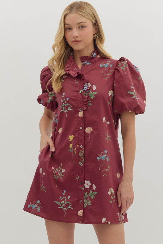 Bubble Sleeve Dress w/ Ruffle Accent 28292