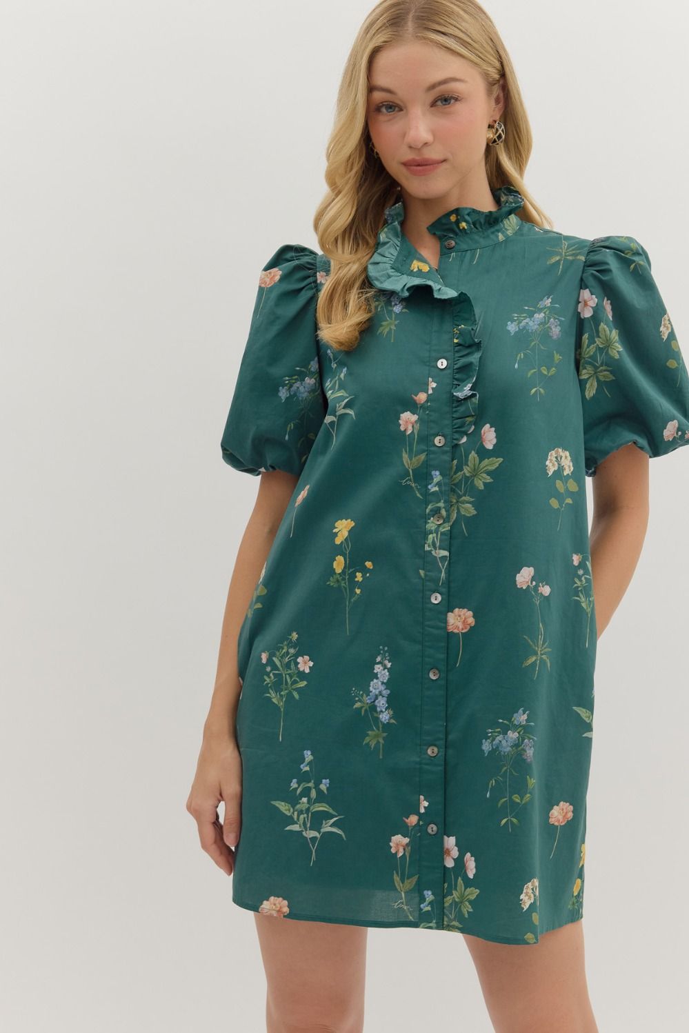 Bubble Sleeve Dress w/ Ruffle Accent 28292