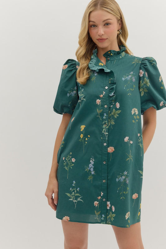 Bubble Sleeve Dress w/ Ruffle Accent 28292