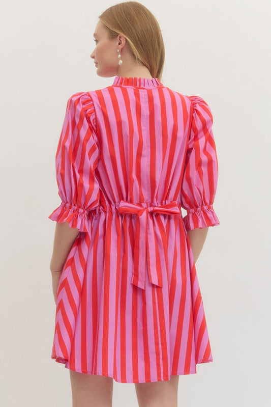Striped Puff Sleeve Dress D29194