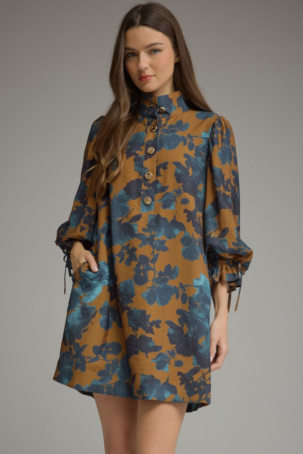 Floral 3/4 Balloon Sleeve Dress