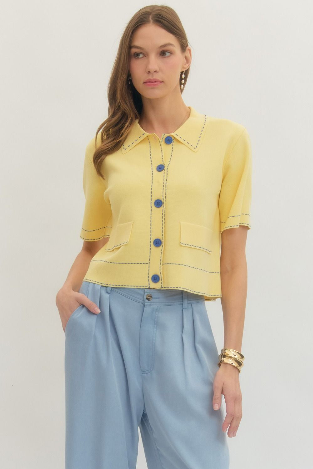 Knit Jacket with Contrast Stitch