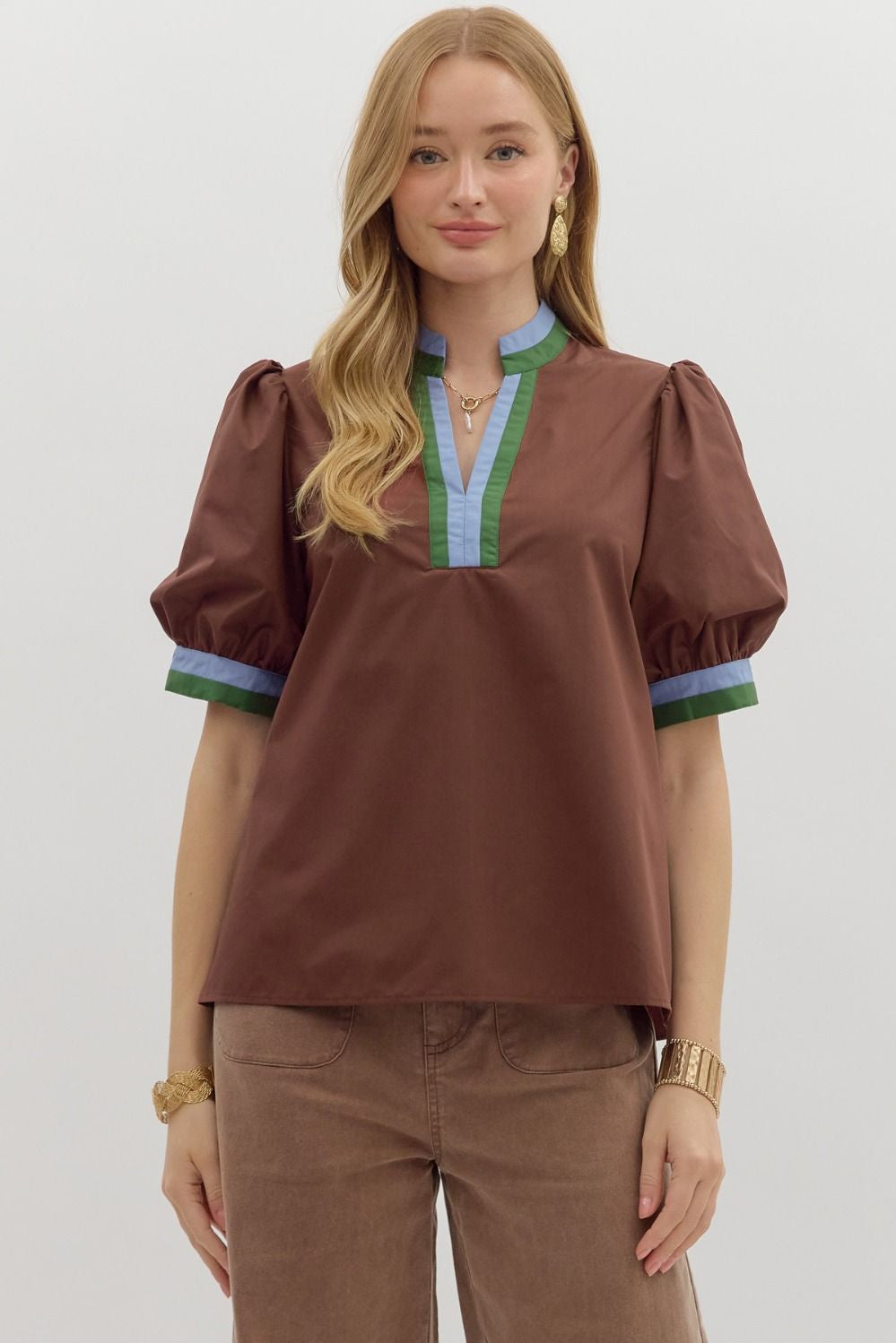 Bubble Sleeve Top with Multicolor Band 26097