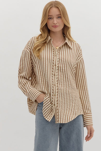 Striped Long Sleeve Collar Shirt 27667