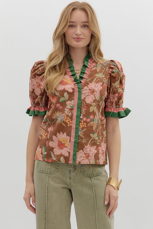 Floral Print Puff Sleeve top 27949