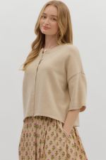 3/4 Sleeve Sweater with Button Front