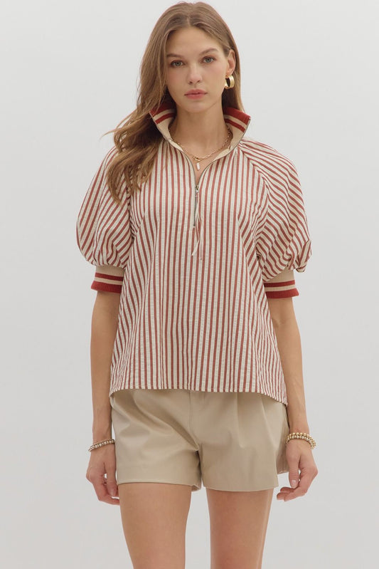 Stripe Pattern Half Zip Top 28130