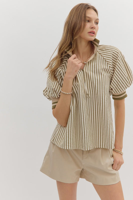 Stripe Pattern Half Zip Top 28130