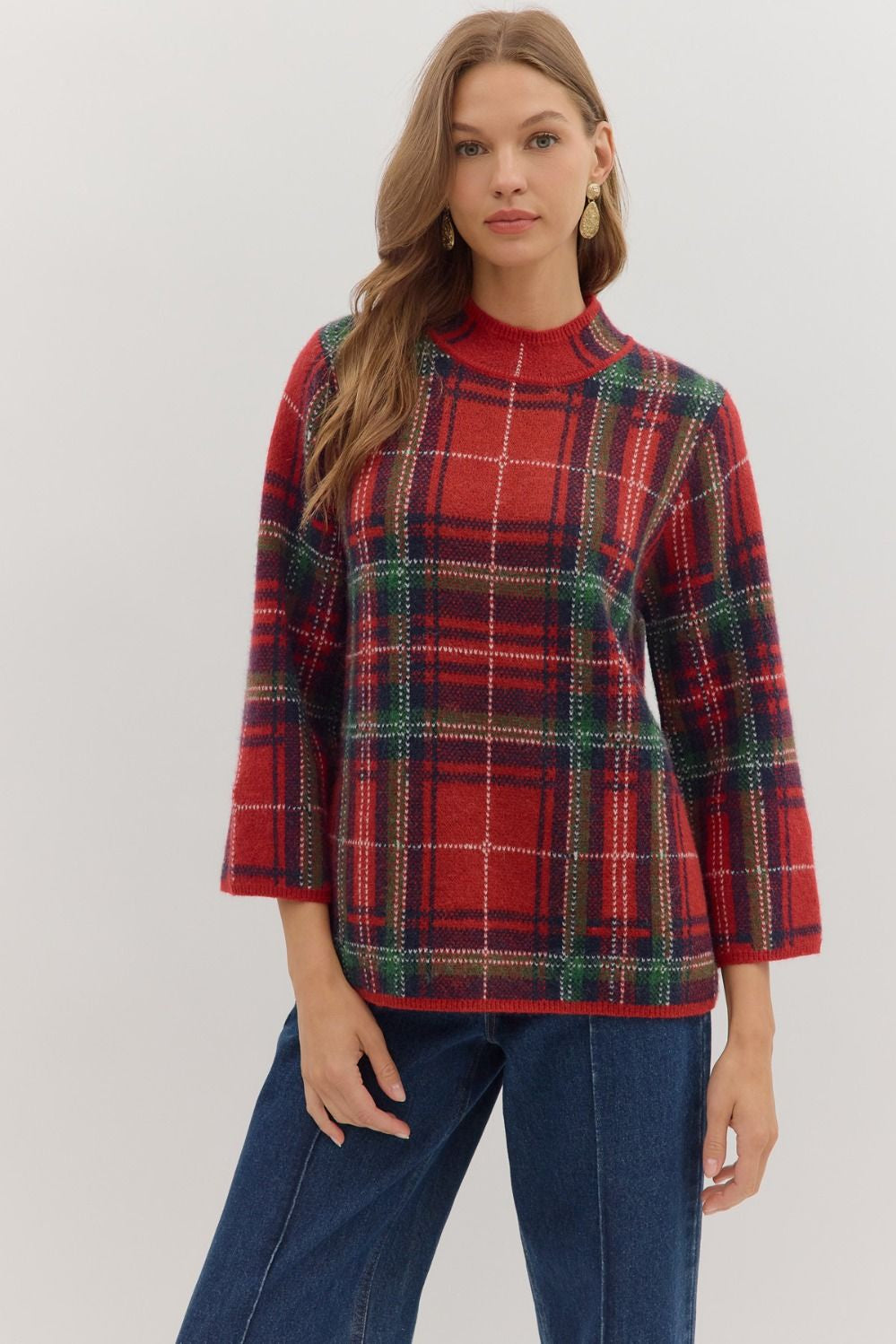 Plaid Mock Neck Sweater 28879 – Hello Beautiful Boutique