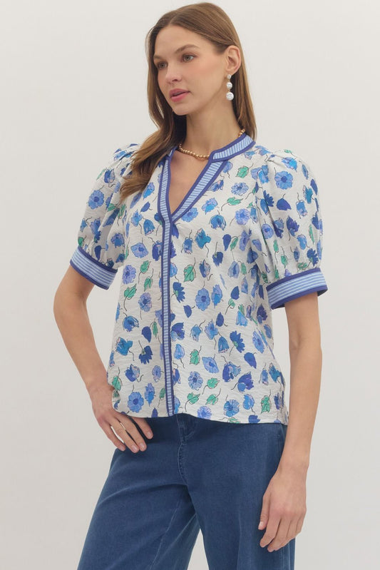 Floral Puff Sleeve Top T29954