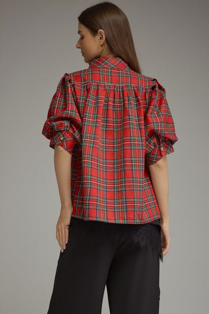 Plaid Puff Sleeve Top 2 T33969