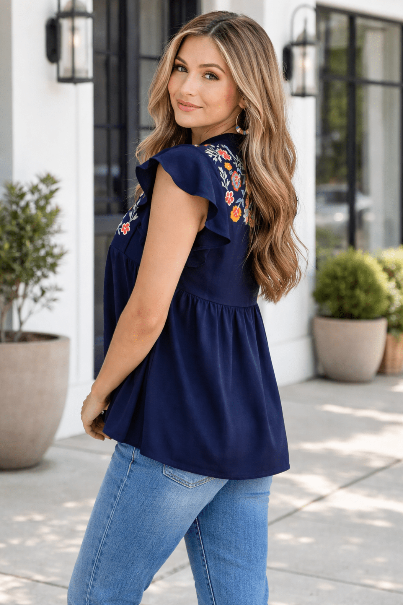 Erin Embroidered Detail Babydoll Blouse - Hello Beautiful BoutiqueBlouses & ShirtsThreaded Pear