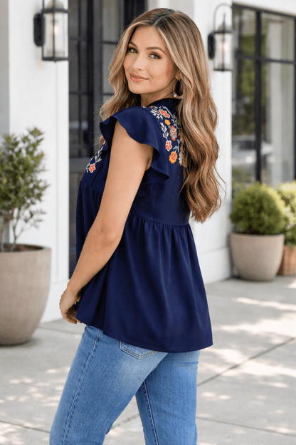 Erin Embroidered Detail Babydoll Blouse - Hello Beautiful BoutiqueBlouses & ShirtsThreaded Pear