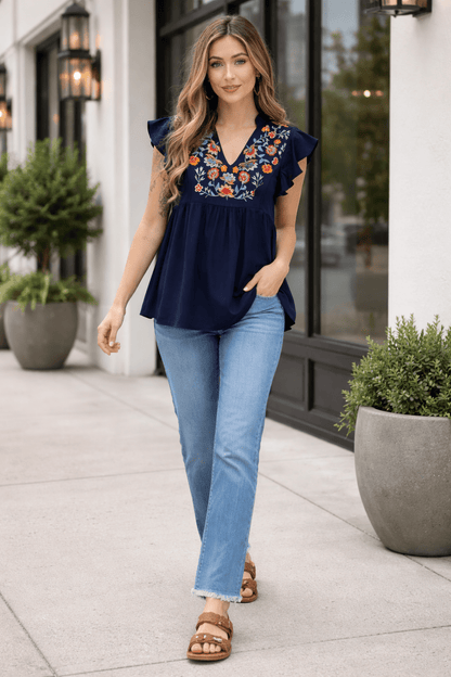 Erin Embroidered Detail Babydoll Blouse - Hello Beautiful BoutiqueBlouses & ShirtsThreaded Pear