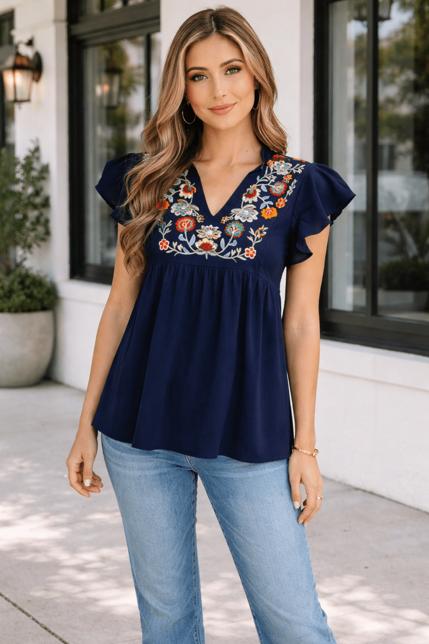 Erin Embroidered Detail Babydoll Blouse - Hello Beautiful BoutiqueBlouses & ShirtsThreaded Pear