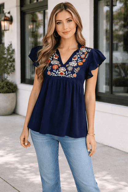 Erin Embroidered Detail Babydoll Blouse - Hello Beautiful BoutiqueBlouses & ShirtsThreaded Pear