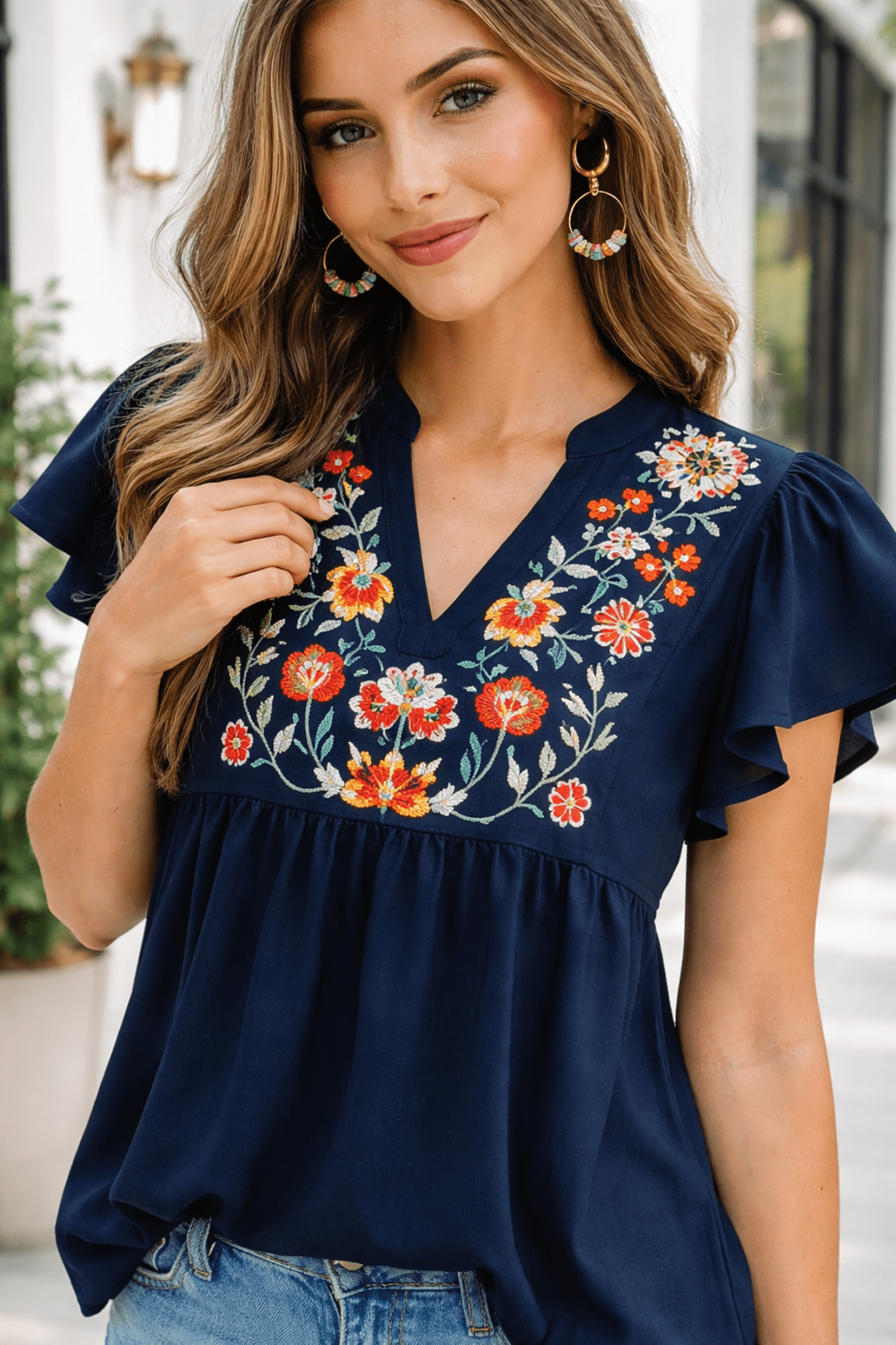 Erin Embroidered Detail Babydoll Blouse - Hello Beautiful BoutiqueBlouses & ShirtsThreaded Pear