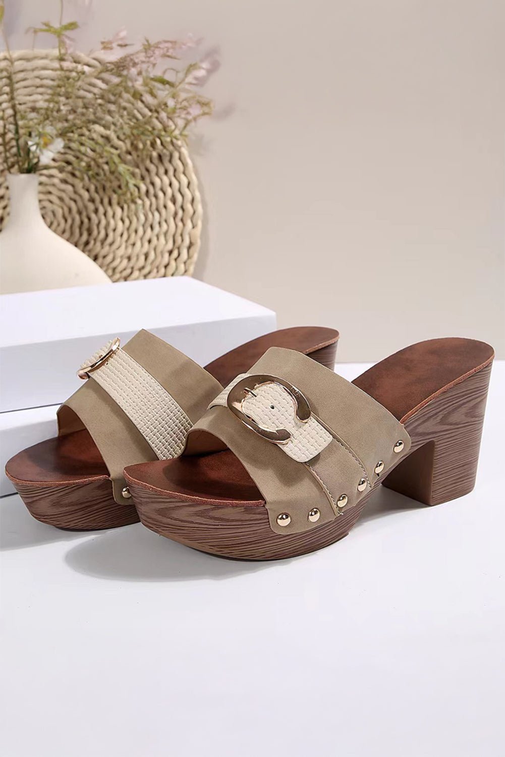 Erin Studded Chunky Heel Slippers - Hello Beautiful BoutiqueSlippersThreaded Pear