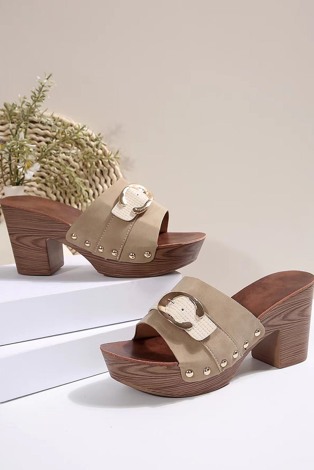Erin Studded Chunky Heel Slippers - Hello Beautiful BoutiqueSlippersThreaded Pear