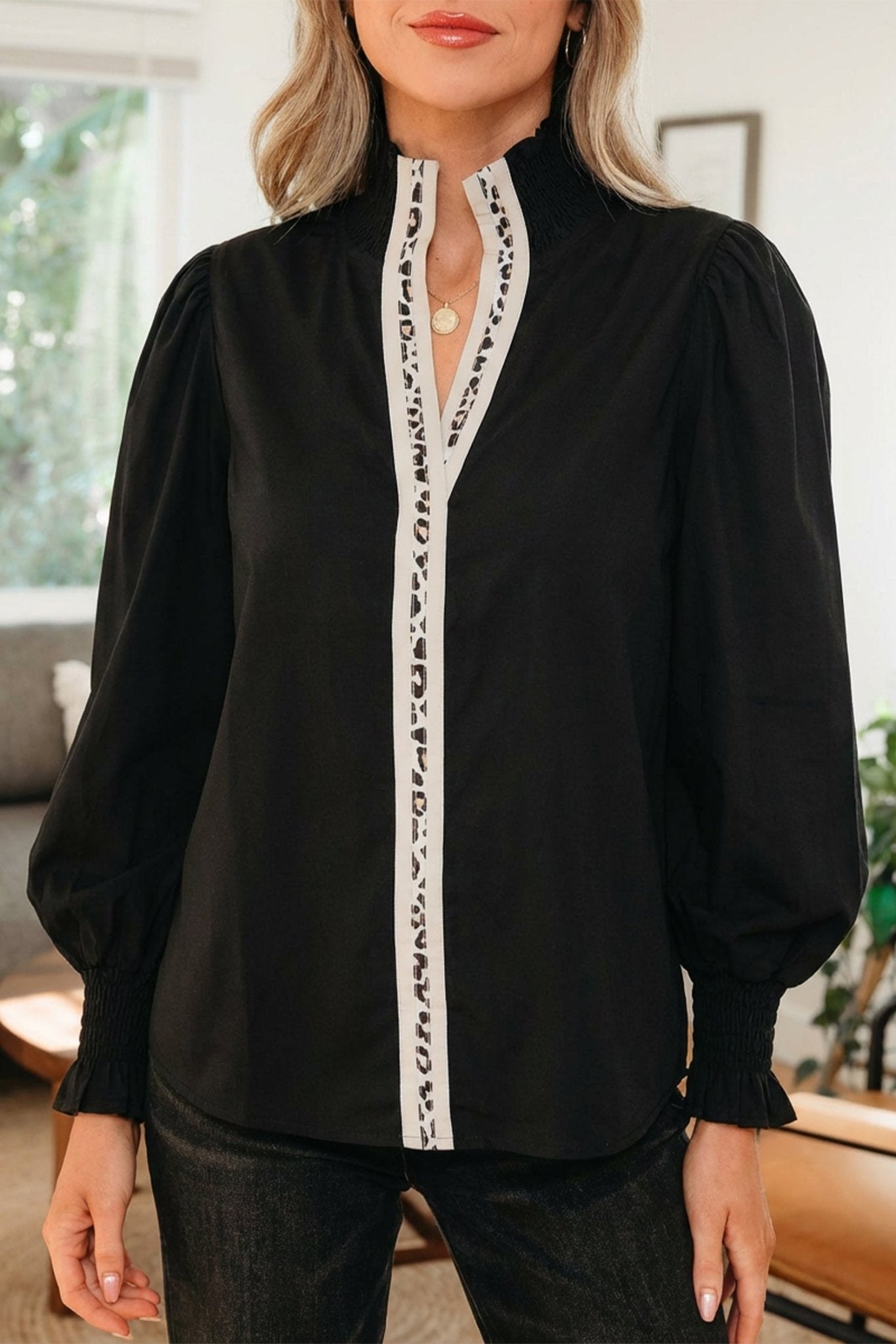 Estrella Flounce Sleeve Trim Blouse - Hello Beautiful BoutiqueBlouses & ShirtsThreaded Pear