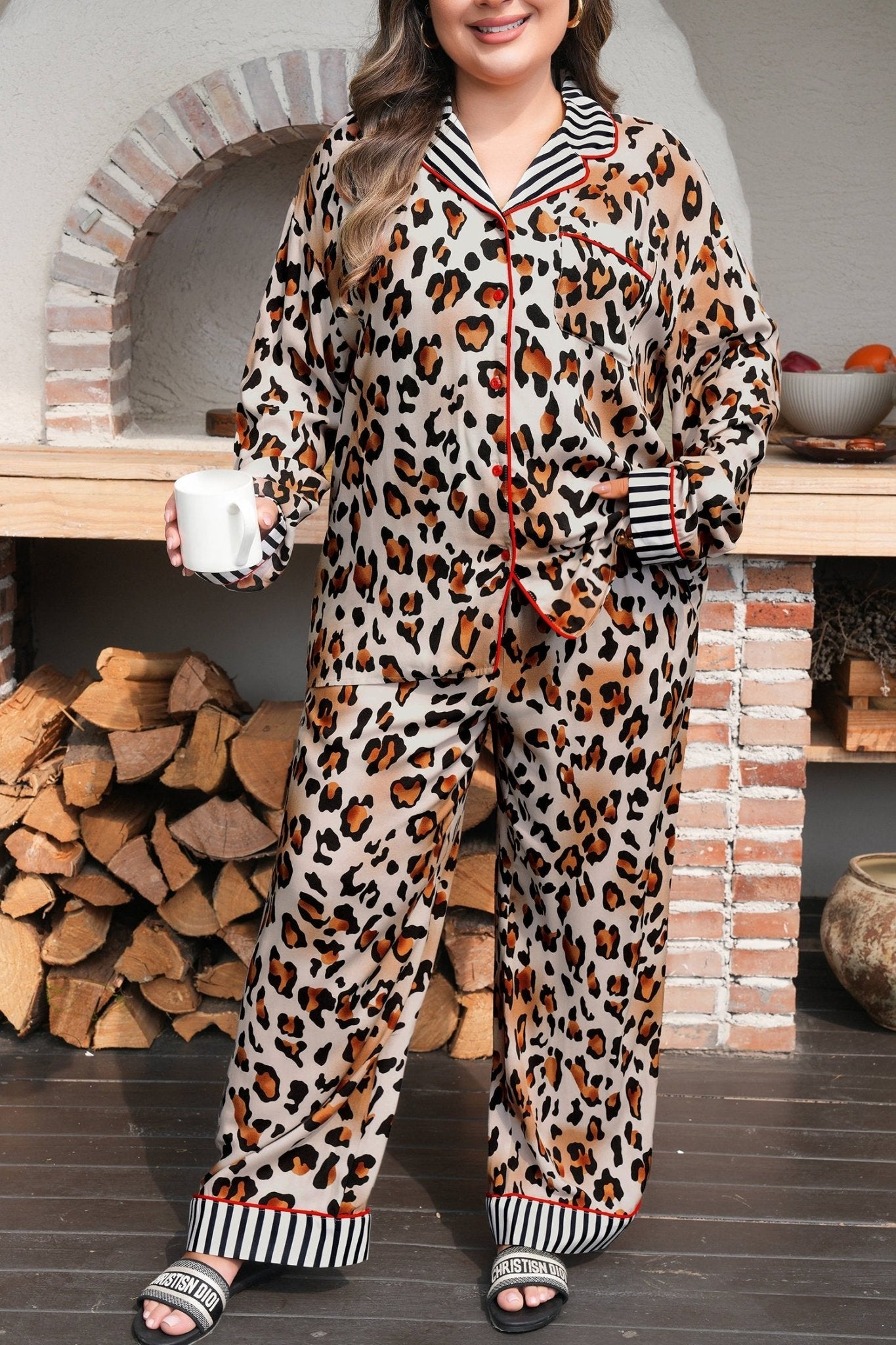 Etta 2pcs Long Pajama PLUS Set - Hello Beautiful BoutiquePlus Size LoungewearThreaded Pear