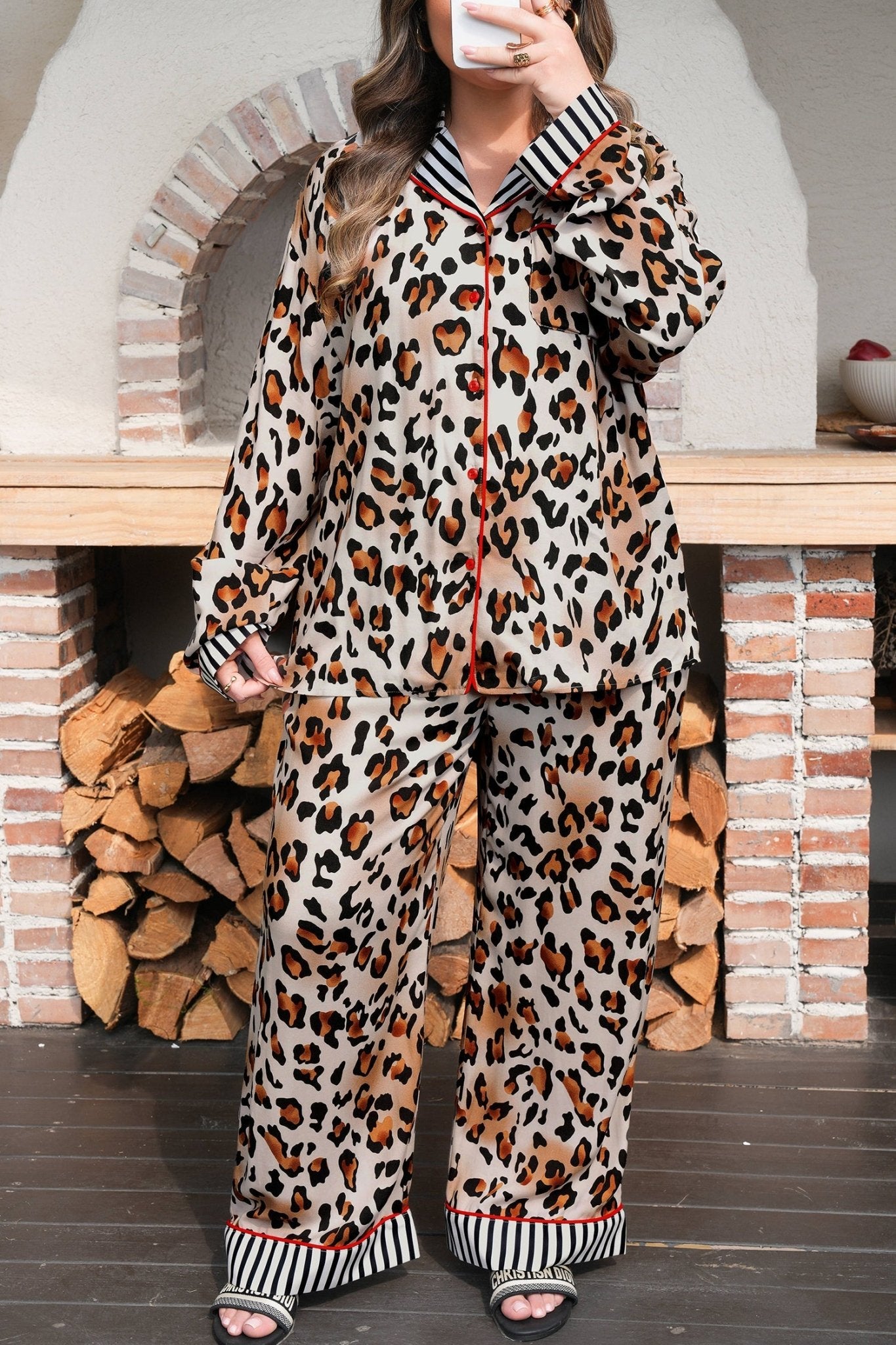 Etta 2pcs Long Pajama PLUS Set - Hello Beautiful BoutiquePlus Size LoungewearThreaded Pear