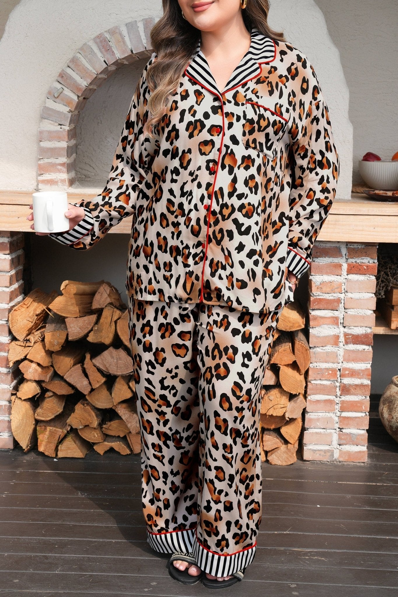 Etta 2pcs Long Pajama PLUS Set - Hello Beautiful BoutiquePlus Size LoungewearThreaded Pear