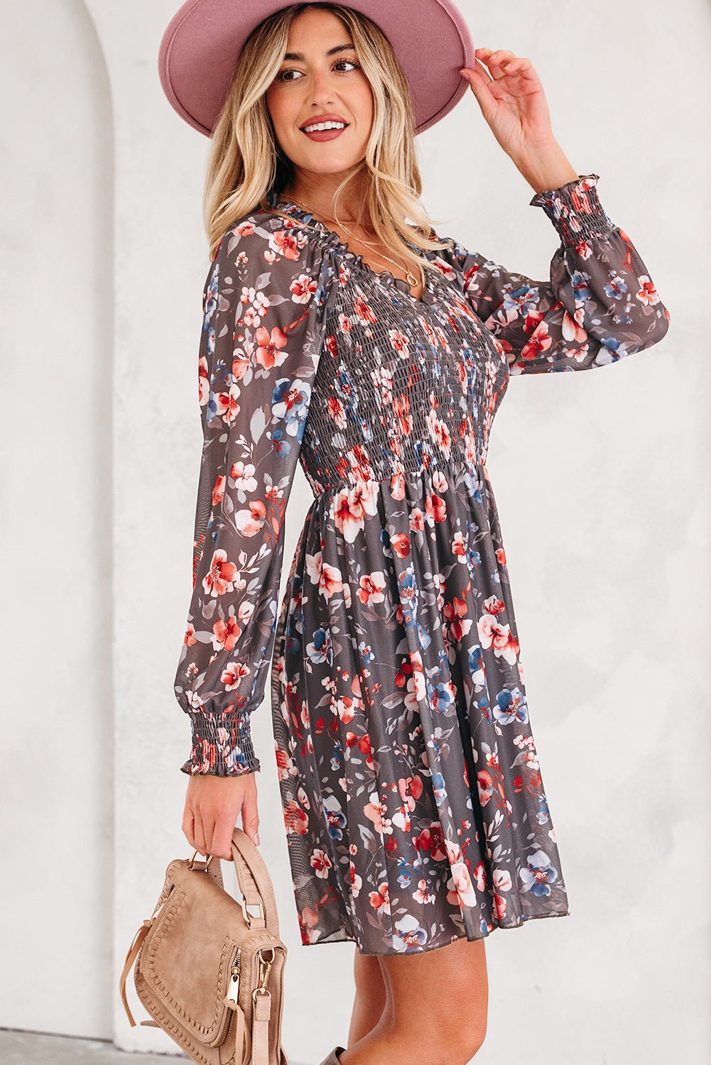 Evajena Long Sleeve Mini Dress - Hello Beautiful BoutiqueFloral DressesThreaded Pear