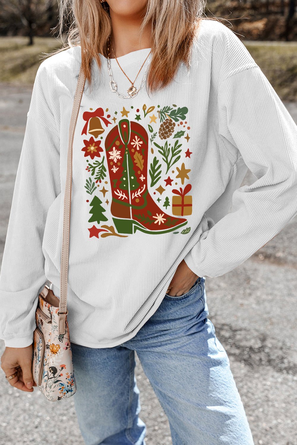 Evangeline Rib Drop Shoulder Sweatshirt - Hello Beautiful BoutiqueGraphic SweatshirtsThreaded Pear