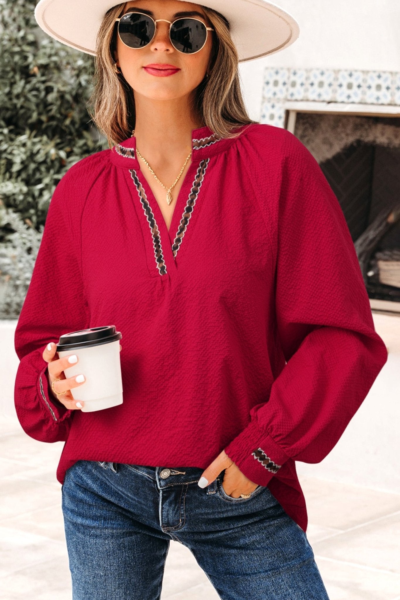 Eve Jacquard Print Textured Blouse - Hello Beautiful BoutiqueBlouses & ShirtsThreaded Pear