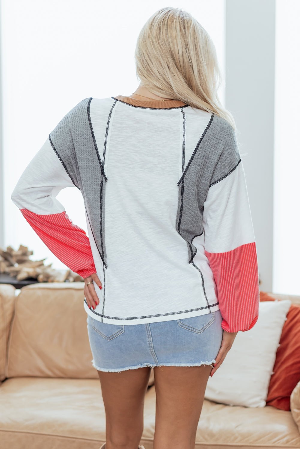 Everlee Knit Patchwork Casual Top - Hello Beautiful BoutiqueLong Sleeve TopsThreaded Pear