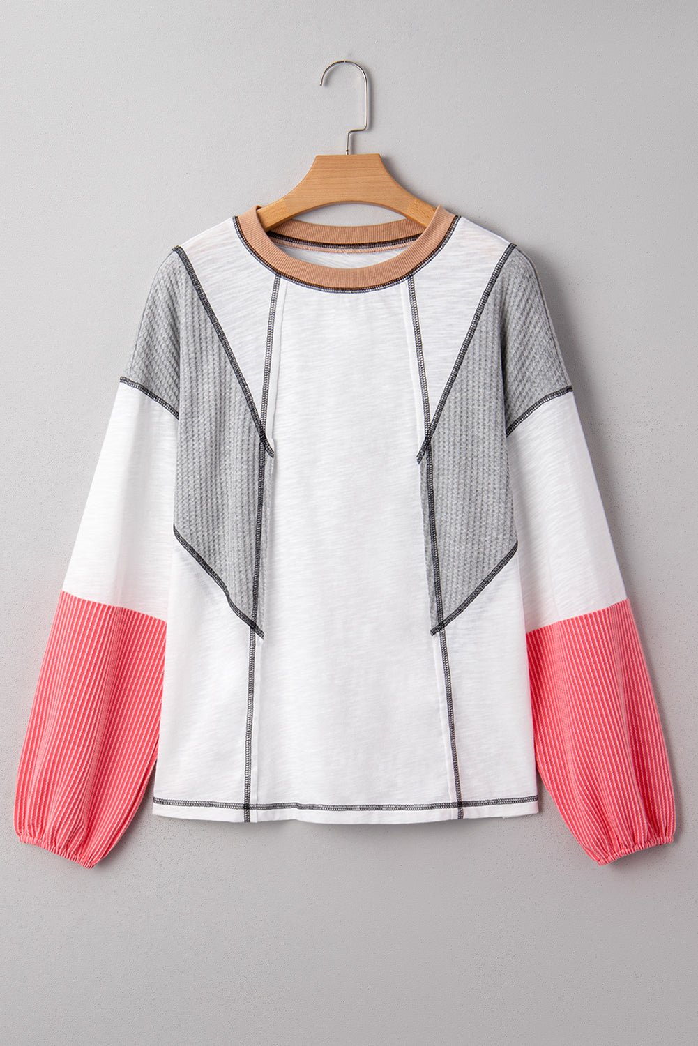 Everlee Knit Patchwork Casual Top - Hello Beautiful BoutiqueLong Sleeve TopsThreaded Pear