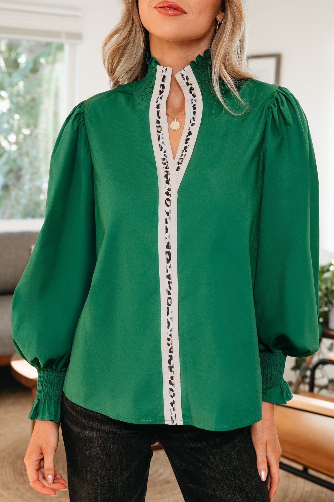 Everly Flounce Sleeve Trim Blouse - Hello Beautiful BoutiqueBlouses & ShirtsThreaded Pear