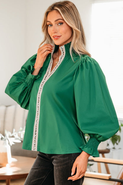 Everly Flounce Sleeve Trim Blouse - Hello Beautiful BoutiqueBlouses & ShirtsThreaded Pear