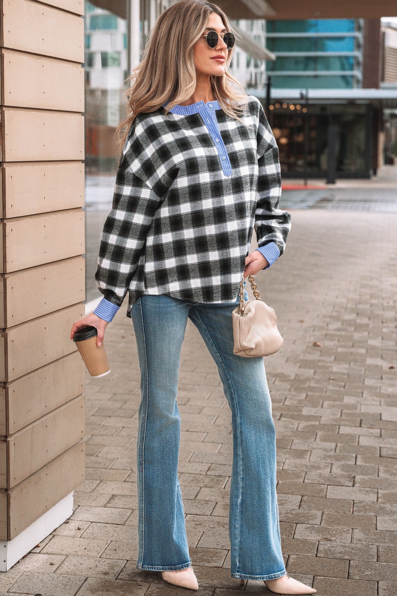 Ezra Half Placket Plaid Blouse - Hello Beautiful BoutiqueBlouses & ShirtsThreaded Pear