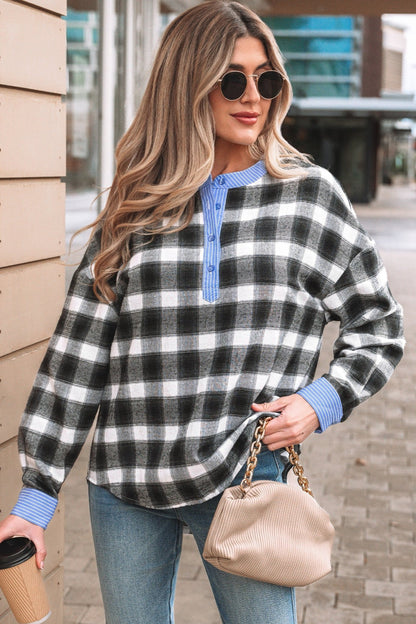 Ezra Half Placket Plaid Blouse - Hello Beautiful BoutiqueBlouses & ShirtsThreaded Pear