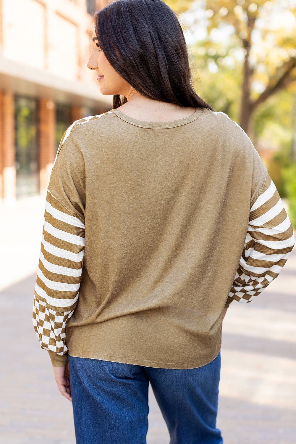 Fatima Patchwork Lantern Sleeve Blouse - Hello Beautiful BoutiqueLong Sleeve TopsThreaded Pear