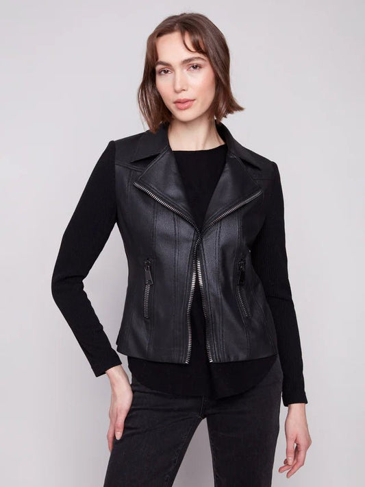 Faux Leather and Rib Knit Combo C6273 - Hello Beautiful BoutiqueJacketCharlie B