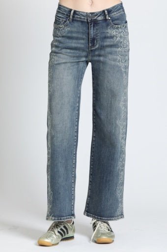 Filigree Detail Mid-Rise Mini Bootcut Jeans - Hello Beautiful BoutiqueAPNY