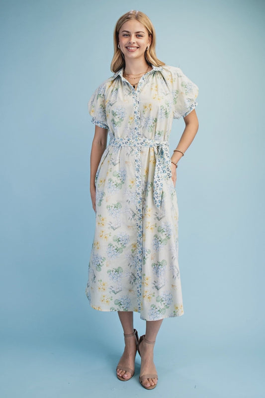 Floral Dress w/ Contrasting Accents TY1185 - Hello Beautiful BoutiqueDressGigio