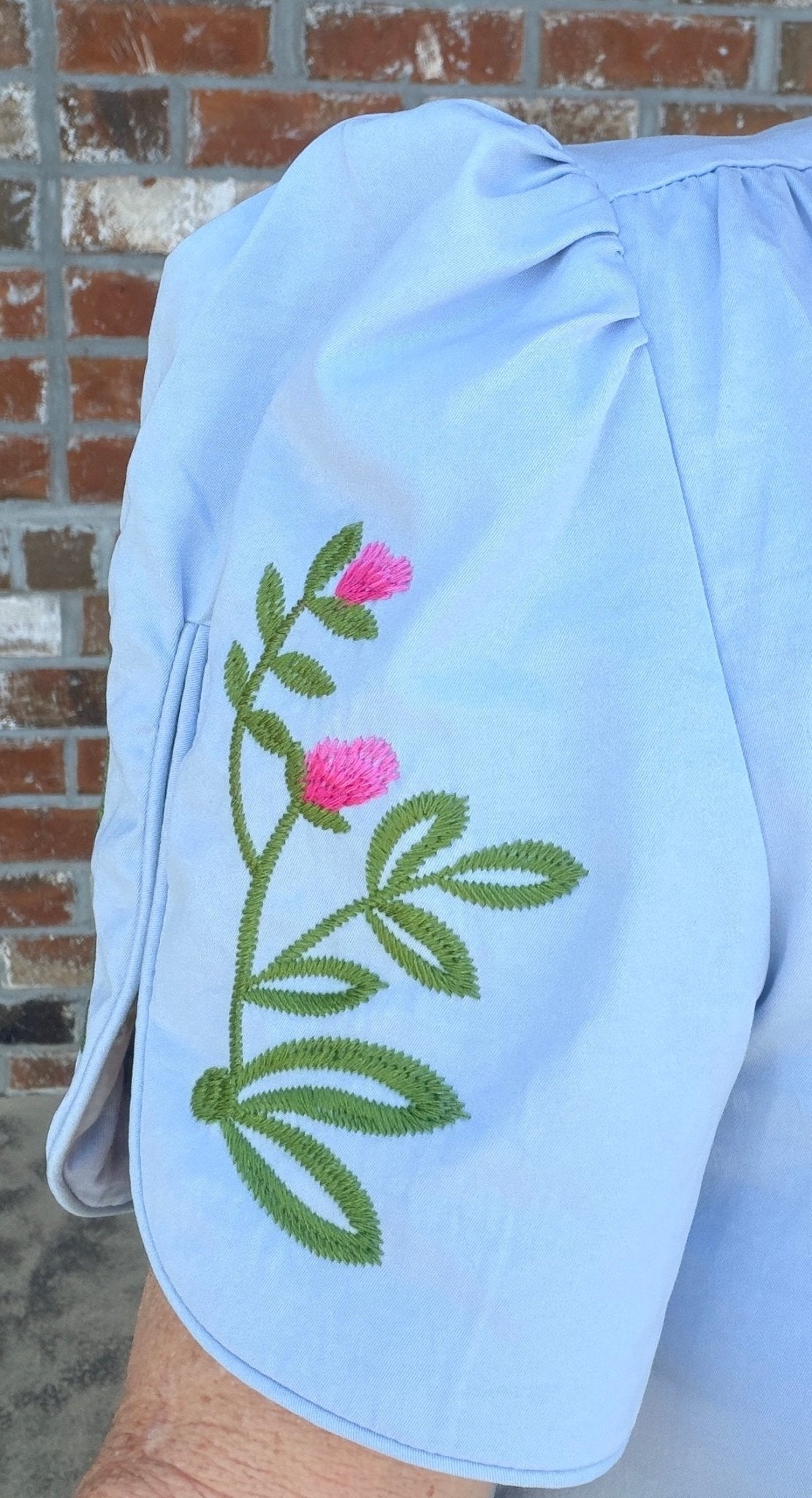 Floral Embroidered V - Neck Dress with Contrasting Stripe Details - Hello Beautiful BoutiqueDressGigio