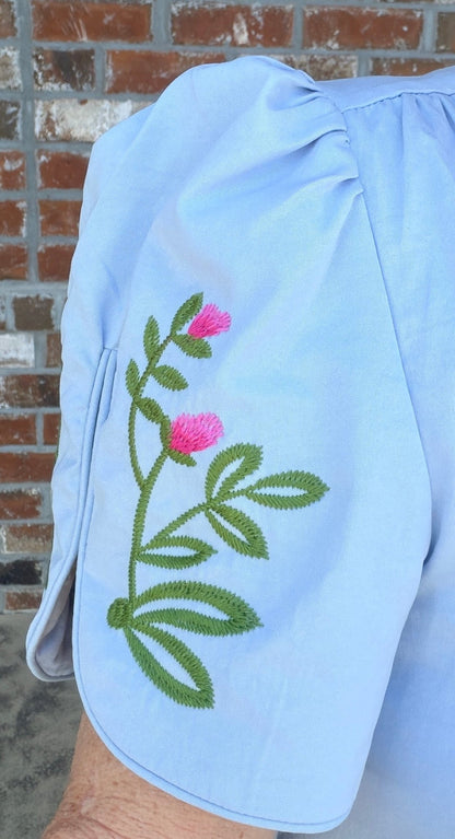 Floral Embroidered V - Neck Dress with Contrasting Stripe Details - Hello Beautiful BoutiqueDressGigio