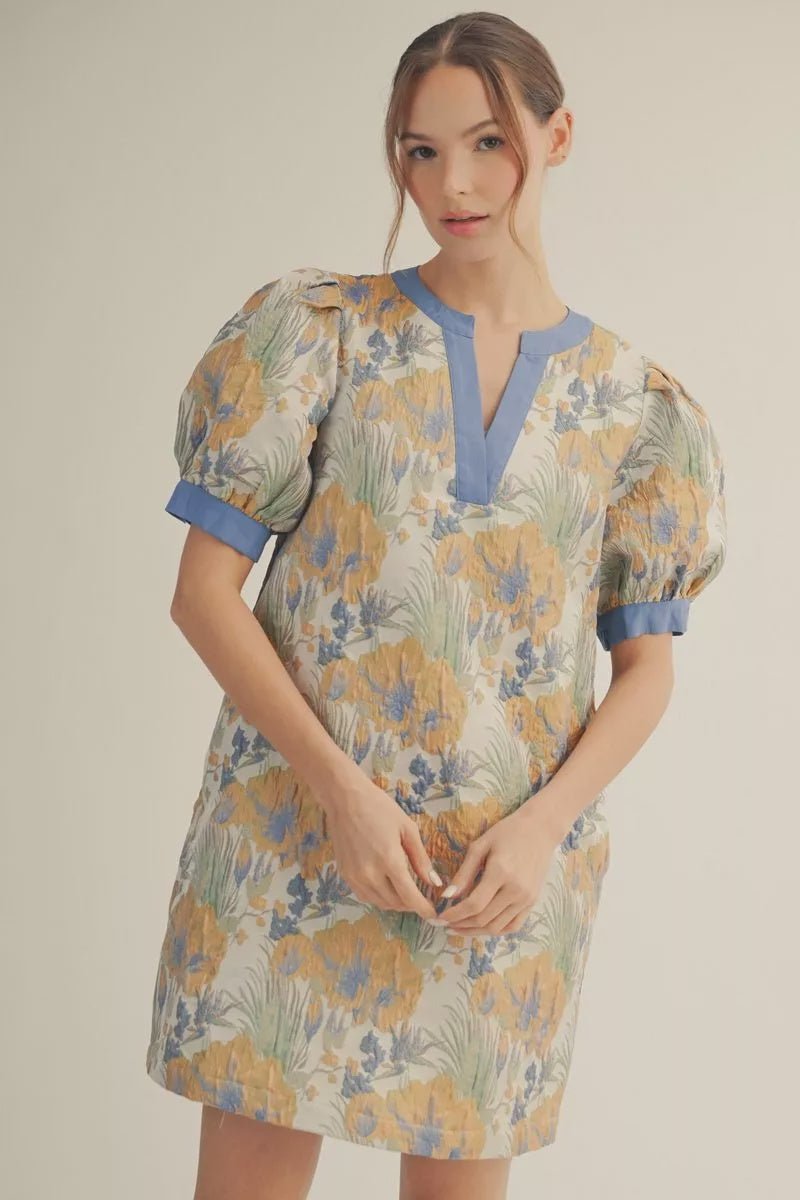 Floral Jacquard Dress R7044 - Hello Beautiful BoutiqueDressJodifl