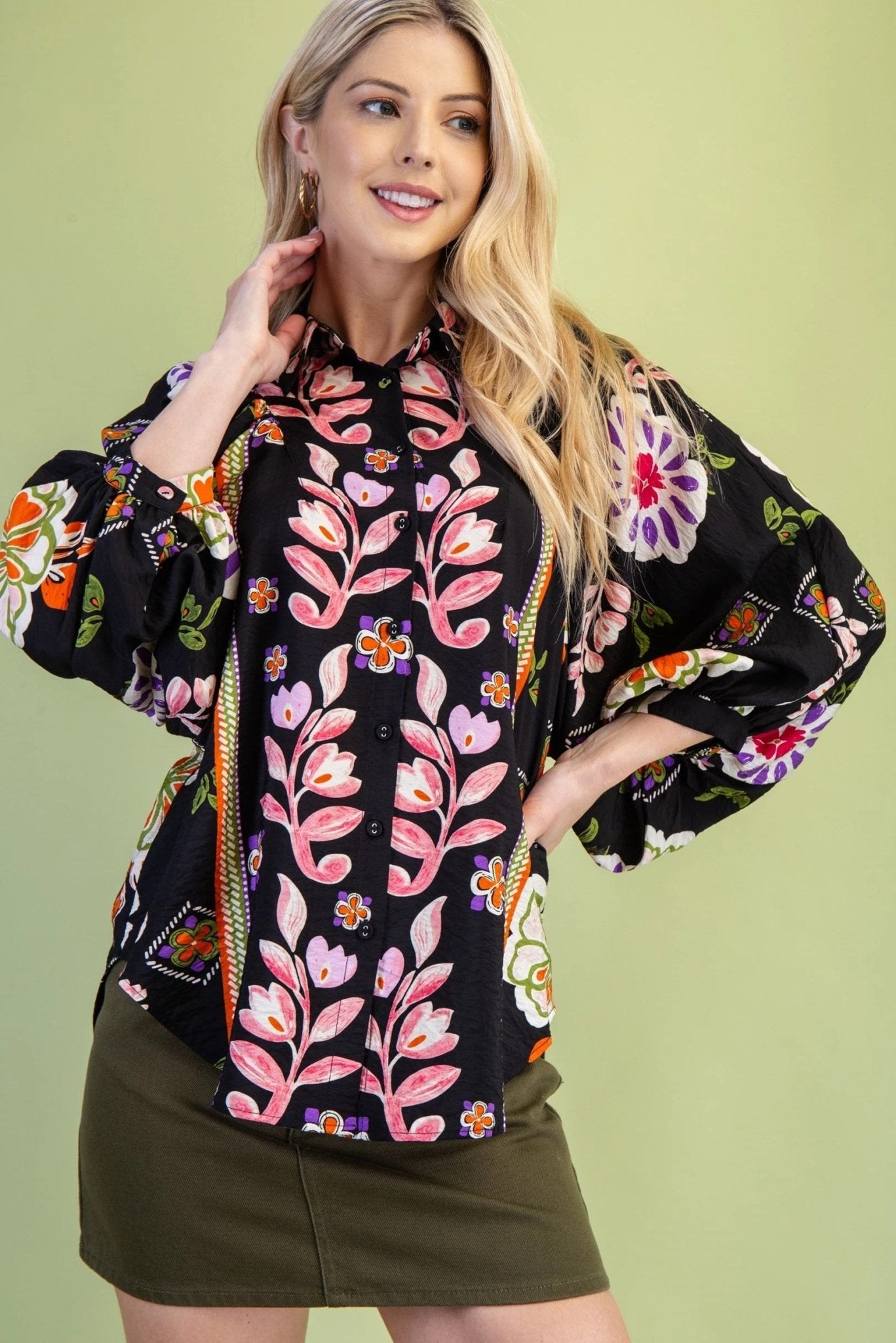 Floral Loose Fit Button Down 1938 - Hello Beautiful BoutiqueTopGigio