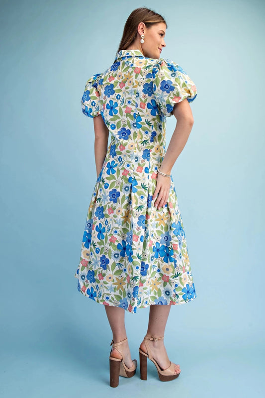 Floral Print Dress with Pleated Skirt TY1309 - Hello Beautiful BoutiqueDressGigio